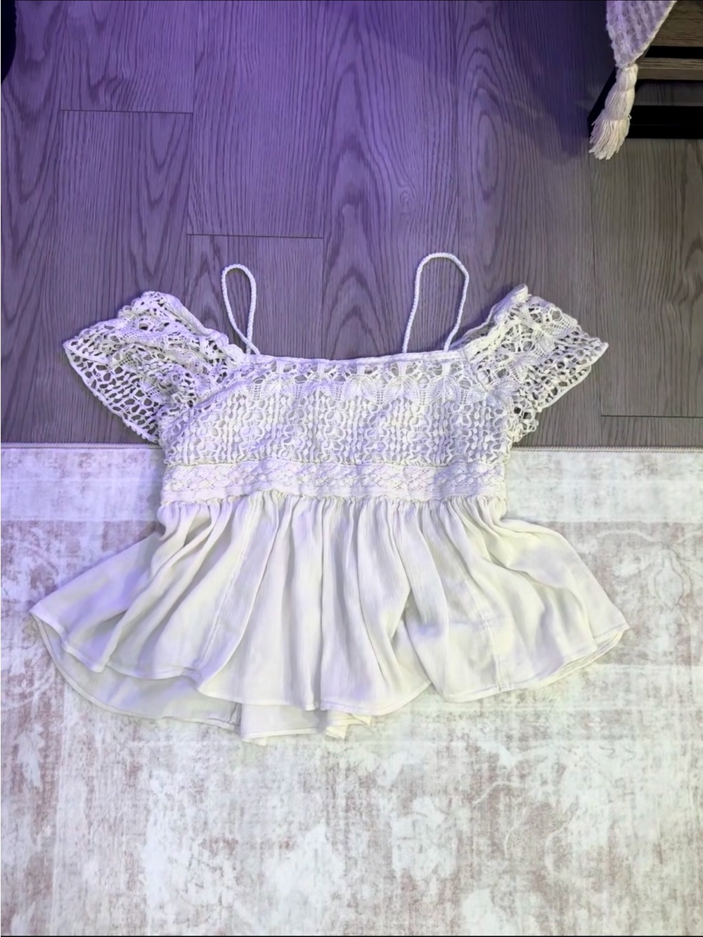 American Eagle Outfitters White Crochet Off-Shoulder Camisole